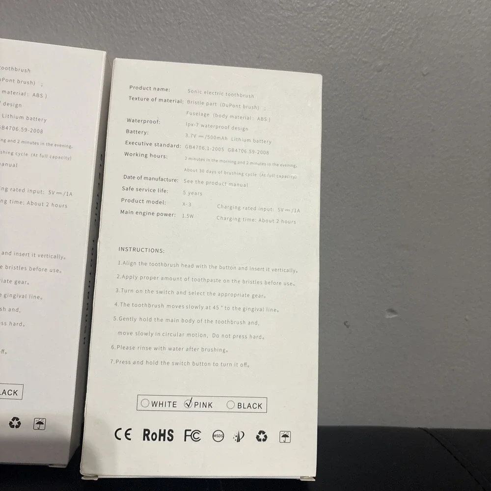 3 Sonic Electric Toothbrush X-2 White,Black And Pink IPX7‎ New